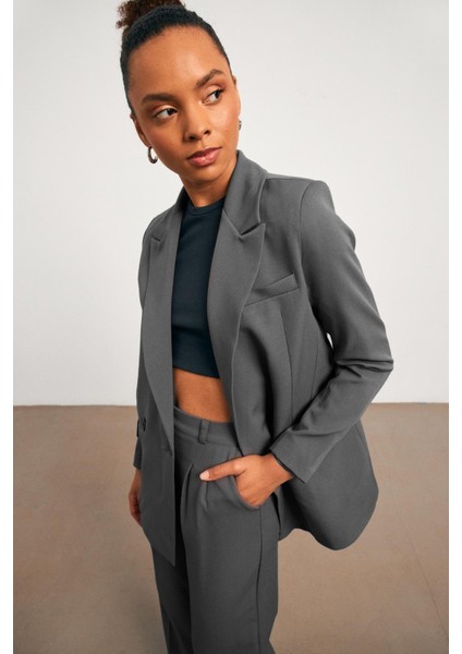 Loose Fit Feminen Antrasit Kadın Blazer Ceket modelleri