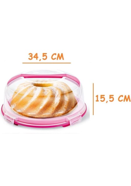 Kek Fanusu ve Pasta Fanusu Kilitli Kapaklı Kek Fanusu 7 Lt. Milenyum Pembe