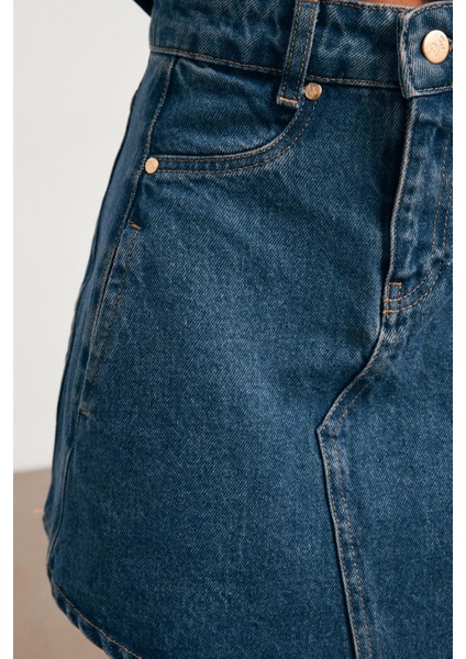 Üçgen Kesim Mavi Kadın Mini Etek modelleri