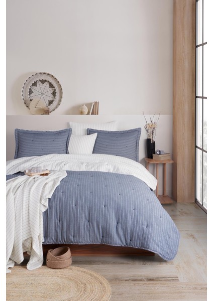 Soft Dreams Tek Kişilik Natural Yatak Örtüsü Seti Indigo