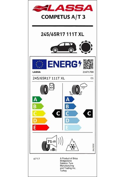 245/65 R17 111T Xl Competus A/T 3 Oto Yaz Lastiği (Üretim Yılı: 2024) fiyatları