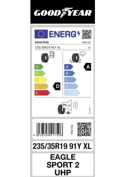 235/35 R19 91Y Eagle Sport 2 Uhp Xl Fp Oto Yaz Lastiği (Üretim Yılı: 2024)