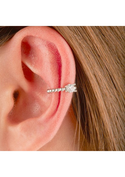 Daelyn Ear Cuff 1 Mikron Rodyum Kaplama (925 Ayar Gümüş Üzerine) Zirkonyum