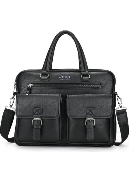 Jeep Çok Cepli Pu Deri Evrak Çantası - Koyu Kahverengi (Yurt Dışından)