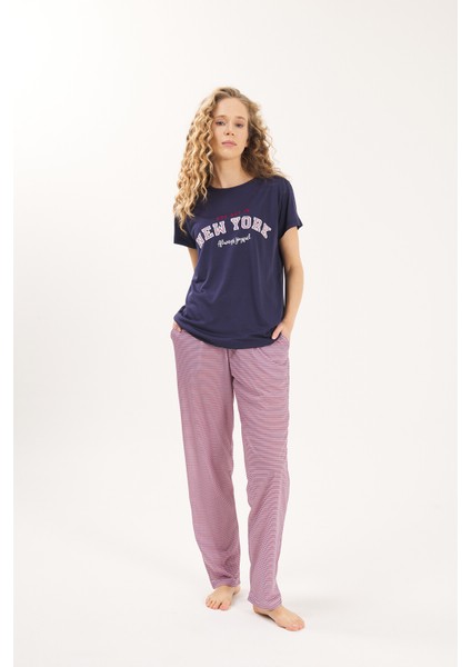 Lacivert Viskon 2'Li Kadın Pijama Takımı