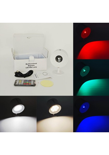Çok Renkli Uzaktan Kumandalı Şarjlı Duvar Aplik LED Gece Lambası, 360° Dönebilir | Bylamp