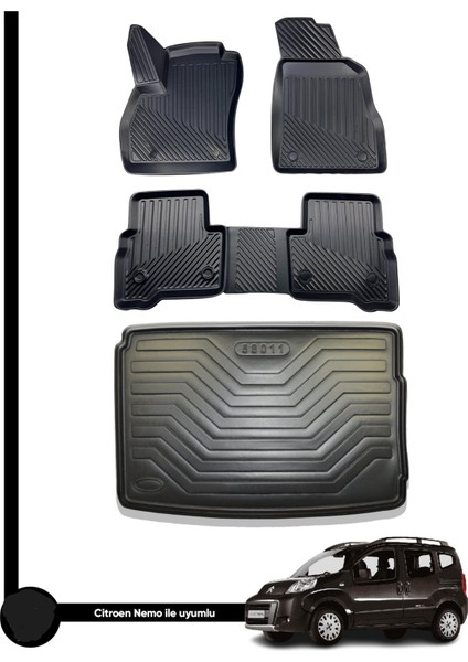Citroen Nemo 2008+ 3D Havuzlu Oto Paspas ve Bagaj Havuzu Dizayn Seti