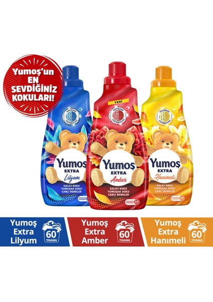 Amber 1Adet Yumoş Lilyum 1Adet Yumoş Hanımeli 1Adet 1440 ml Yumoş’un En Sevdiğiniz Kokuları