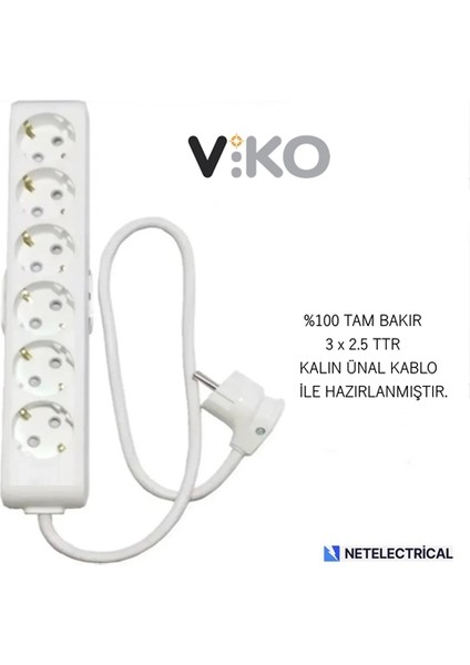 Multi-Let 6'lı 2 Metre Topraklı Çocuk Korumalı Kablolu Grup Priz (3x2.5 Ttr Tam Bakır Kalın Kablolu) modelleri