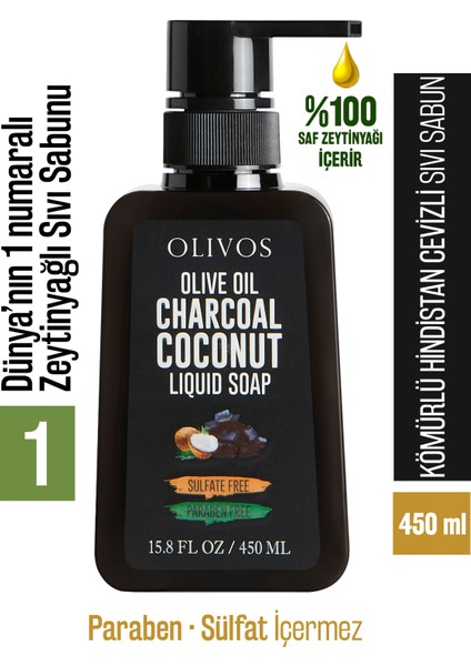 %100 Doğal Zeytinyağlı Kömürlü Aktif Karbon Sıvı El Sabun Yoğun Nemlendirici Arındırıcı 450 Ml