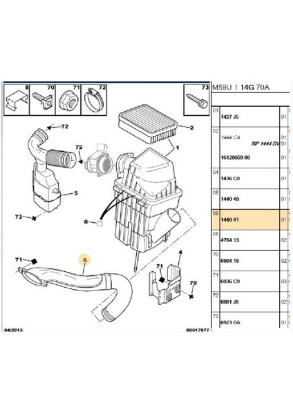 Hava Filtresi Hortumu Partner Berlingo Dw8 (1440.41)