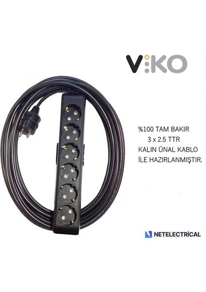 Multi-Let Siyah 6'lı 10 Metre Topraklı Çocuk Korumalı Kablolu Grup Priz (3x2.5 Ttr Tam Bakır Kalın Kablolu) modelleri