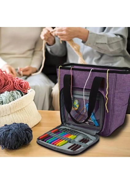 Gri Tarzı Örgü Saklama Çantası Iplik Yün Tote Çanta Tığ Kanca Örgü Iğneleri Craft Iplik Çanta Dikiş Araçları Aksesuarları Organizatör Kılıf (Yurt Dışından) modelleri