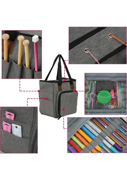 Gri Tarzı Örgü Saklama Çantası Iplik Yün Tote Çanta Tığ Kanca Örgü Iğneleri Craft Iplik Çanta Dikiş Araçları Aksesuarları Organizatör Kılıf (Yurt Dışından) indirimleri