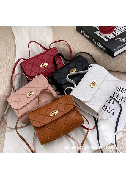 Düz Renk Çok Yönlü Satchel Zil Çizgili Kare Kadın Küçük Çanta Moda Yuvarlak Kilit Gelgit Omuz Çantası (Yurt Dışından)