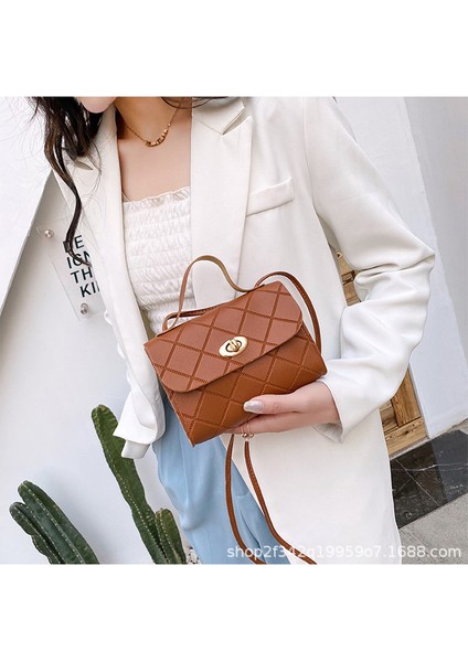 Düz Renk Çok Yönlü Satchel Zil Çizgili Kare Kadın Küçük Çanta Moda Yuvarlak Kilit Gelgit Omuz Çantası (Yurt Dışından)