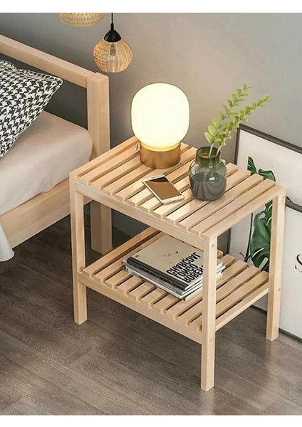 Ahşap Komodin Yatak Odası Yan Sehpa Çok Amaçlı Ayaklı Raf