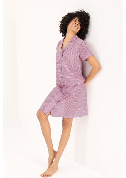 Çizgili Viskon Kadın Gecelik