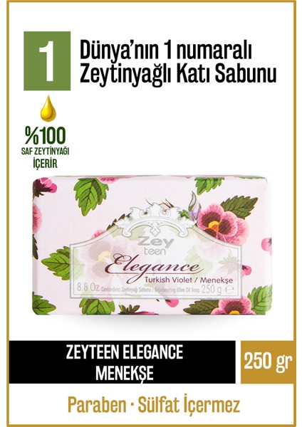 Elegance Seri Doğal Zeytinyağlı Menekşe Kokulu Katı Sabun El Sabunu Yoğun Nemlendirici 250 gr