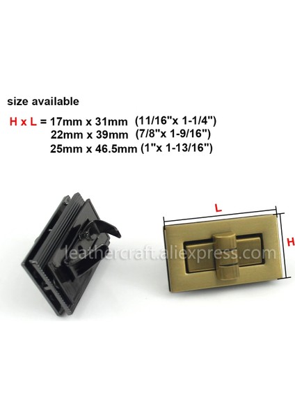 Haicheng Shop Açık Altın Stili 25X46,5 mm 1x Metal Dikdörtgen Çanta Dönüş Kilidi Büküm Kilit Toka Deri El Sanatları Kadın Çanta Çanta Omuz Çantası Çanta Dıy Donanım 3 Boyutları (Yurt Dışından)