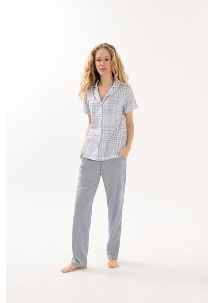 Viskon 2'Li Kadın Gri Pijama Takımı