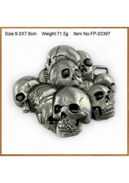 FP-03397 Stili Buckleclub Retro Kabartmalı Kafatası Kovboy Hediye Kemer Tokası Fp Erkekler Için Antik Gümüş Fınısh 4 cm Genişlik Döngü (Yurt Dışından)