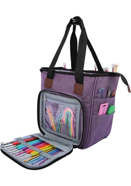 26X23X14CM Stili Taşınabilir Kadın Bez Iplik Yün Saklama Torbaları Tığ Kanca Iplik Iplik Tutucu Kılıfları Kılıfı Dıy Dikiş Organizatör Çanta Örgü Çanta (Yurt Dışından)