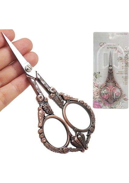 Kırmızı Bakır Tarzı Paslanmaz Çelik Vintage Ors Kuş Çiçek Dikiş Retro Nakış Ors Kısa Kumaş Kesici Iplik Makası (Yurt Dışından) fırsatları