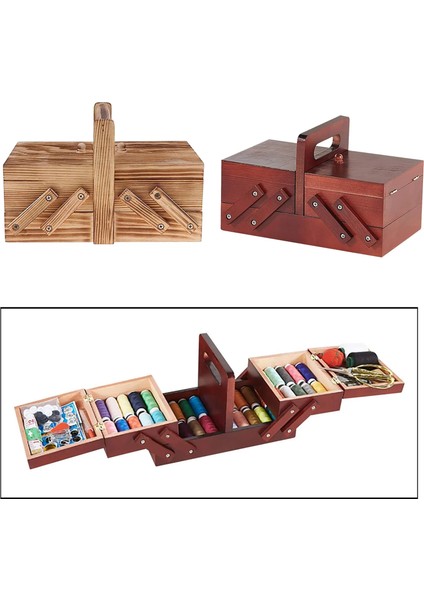 Kırmızı Stil Ahşap Dikiş Kutusu Iplik Veya Dikiş Kiti Ev Dikiş Sepeti Organizatör (Yurt Dışından) indirimleri