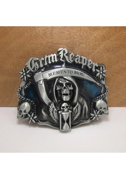 Buckleclub Mavi Emaye Grım Reaper Kafatası Kovboy Hediye Kemer Tokası Erkekler Için Fp Kalaylı Fm Genişlik Döngü (Yurt Dışından)