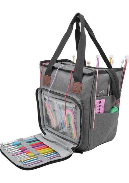 Gri Stil Örgü Ipliği Çantalar Claractical Çok Fonksiyonlu Dayanıklı Tığ Kancaları Iğneler Dikiş Kitleri Saklama Kutusu Organizatör (Yurt Dışından) fiyatları