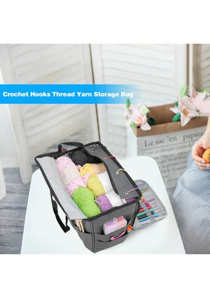 Gri Stil Örgü Ipliği Çantalar Claractical Çok Fonksiyonlu Dayanıklı Tığ Kancaları Iğneler Dikiş Kitleri Saklama Kutusu Organizatör (Yurt Dışından) modelleri