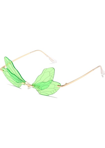 Avekı Dragonfly Stil Güneş Gözlüğü Çerçevesiz Çerçevesiz Düzensiz Gözlük Kadınlar Için Vintage Gözlük Parti Kaynağı, Gd-Yeşil (Yurt Dışından)
