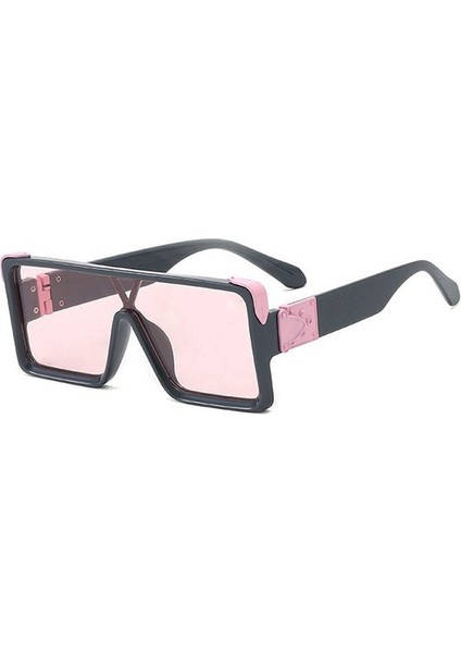 Tek Parça Kare Güneş Gözlüğü Kadın Erkek Metal Toka Tasarımı (Yurt Dışından)