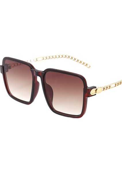 Wekity Moda Zincir Tapınak Meydanı Büyük Çerçeve Uv Engelleyici Güneş Gözlüğü (Yurt Dışından)