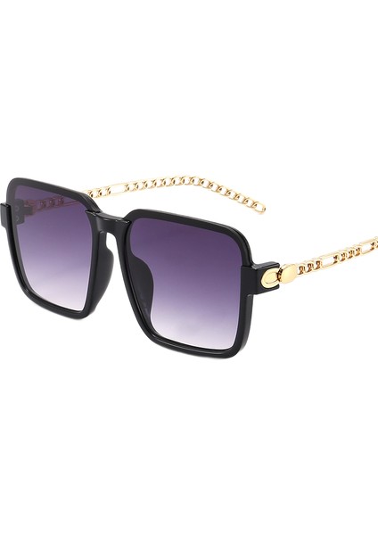 Wekity Moda Zincir Tapınak Meydanı Büyük Çerçeve Uv Engelleyici Güneş Gözlüğü (Yurt Dışından)