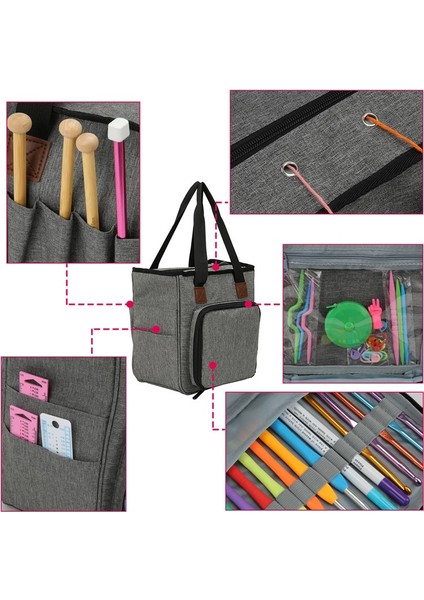 Gri Tarzı Örgü Saklama Çantası Iplik Yün Tote Çanta Tığ Kanca Örgü Iğneleri Craft Iplik Çanta Dikiş Araçları Aksesuarları Organizatör Kılıf (Yurt Dışından) fırsatları