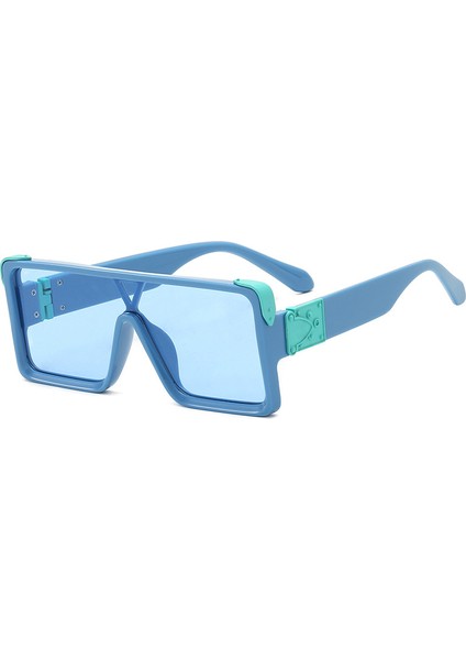 Tek Parça Kare Güneş Gözlüğü Kadın Erkek Metal Toka Tasarımı (Yurt Dışından)