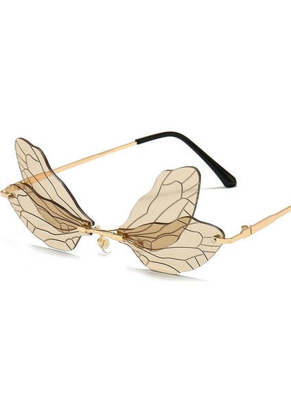 Dragonfly Kanat Şekli Güneş Gözlüğü Kadınlar/erkekler Için Çerçevesiz Düzensiz Gözlük Shades Parti Güneş Gözlükleri (Yurt Dışından)