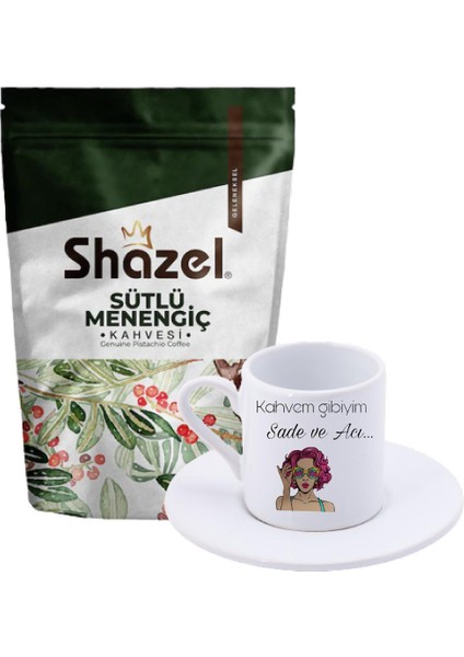 Sütlü Menengiç Kahvesi 200 gr. + Sade ve Acı Yazılı Türk Kahvesi Fincanı