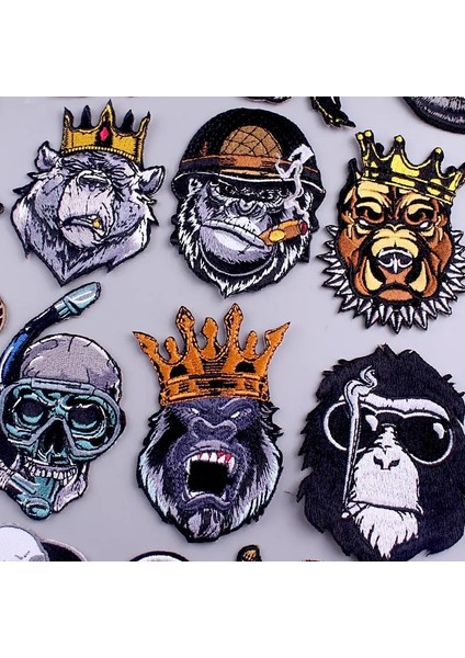 PE3258CT Stili Orangutanpunk Yama Demir On Yamalar Giysi Için Kafatasımotosiklet Yama Askeri Giyim Için Işlemeli Yamalar Etiket Şerit (Yurt Dışından)