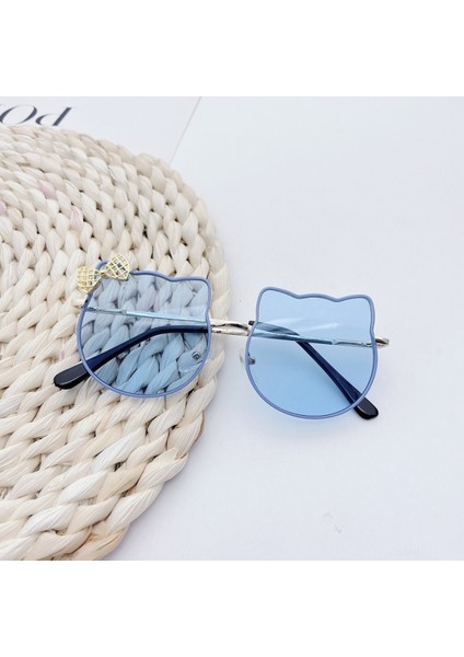 Avekı Kids Cute Bow Vurgulu Metal Kız Çocuk Kedi Şekilli Güneş Gözlüğü, Açık Mavi (Yurt Dışından)