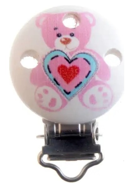 Ayı Pembe Tarzı Bebek Emzik Klipleri Desen Ahşap Metal Tutucular Karikatür Sevimli Bebek Emzik Klipsler Aksesuarları 4.4x2.9cm 5 Adet (Yurt Dışından)