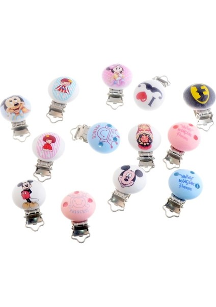 Ayı Pembe Tarzı Bebek Emzik Klipleri Desen Ahşap Metal Tutucular Karikatür Sevimli Bebek Emzik Klipsler Aksesuarları 4.4x2.9cm 5 Adet (Yurt Dışından)
