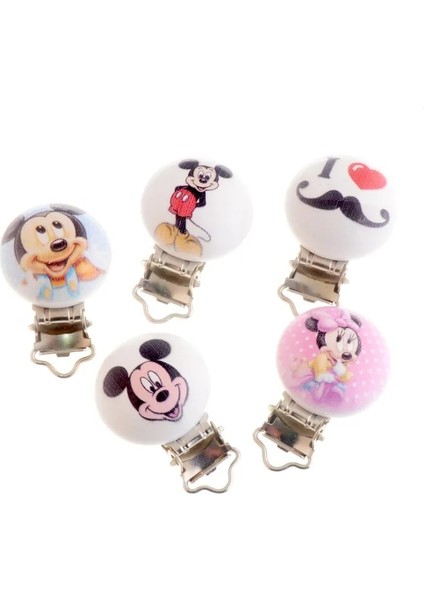 Ayı Pembe Tarzı Bebek Emzik Klipleri Desen Ahşap Metal Tutucular Karikatür Sevimli Bebek Emzik Klipsler Aksesuarları 4.4x2.9cm 5 Adet (Yurt Dışından)