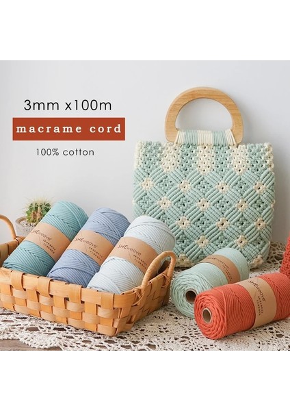 Renk-6 Tarzı 3mm Makrome Kordon, 100% Örgülü Pamuk Kordon, (110 Yards) Duvar Asılı Bitki Askıları Ev Dekorasyonu Için Makrome Ipi (Yurt Dışından)