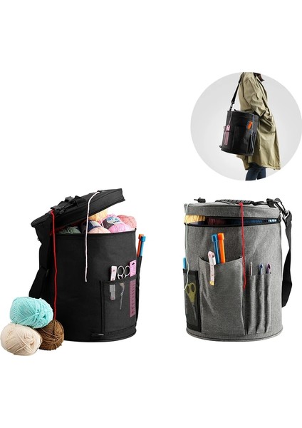 Siyah Stil Örgü Çanta Iplik Bez Saklama Çantası Yün Tığ Kancaları Örgü Iğneleri Dıy Ev Organizatör Dikiş Araçları Aksesuarı (Yurt Dışından) fiyatları