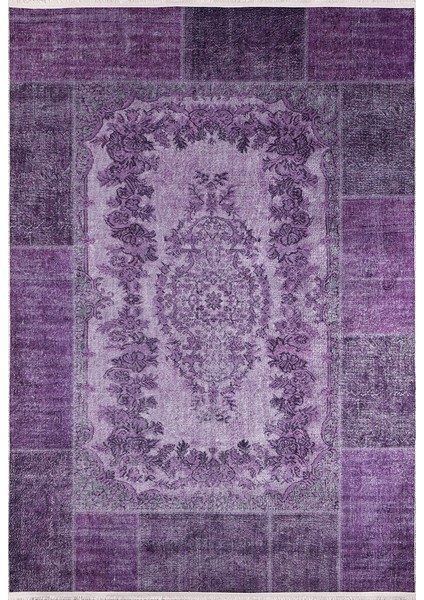 Klasik Mor yolluk Dijital Baskılı Makinede Yıkanabilir Kaymaz Taban Saçaklı Halı HK059