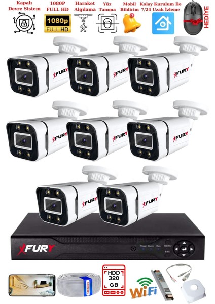 8 Kameralı 1080P Görüntü Gece Renkli Full Hd 4 x Ultra LED Gece Renkli Güvenlik Kamerası Seti 320 GB fiyatları