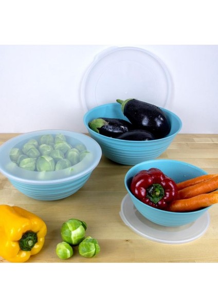 3 Boy Kapaklı Yuvarlak Kase, Çok Amaçlı Erzak Gıda Saklama Kabı 3’lü Set (3lt, 2lt, 1lt) Turkuaz